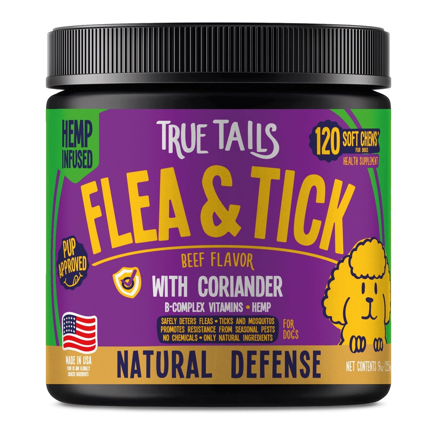 Flea & Tick With Hemp For Dogs 9oz Jar (120 count) Beef Dog Soft Chews Dogline