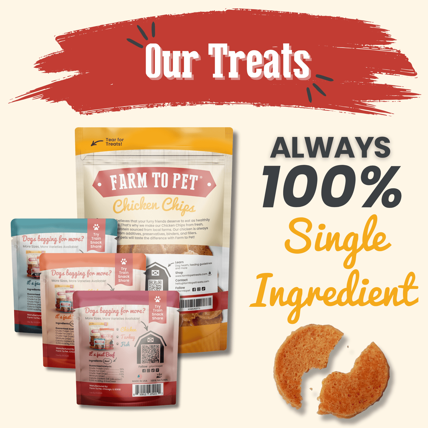 Puppy Packs 'n Snacks Dog Treat Starter Pack | Single-Ingredient Training Treats Bundle Farm To Pet