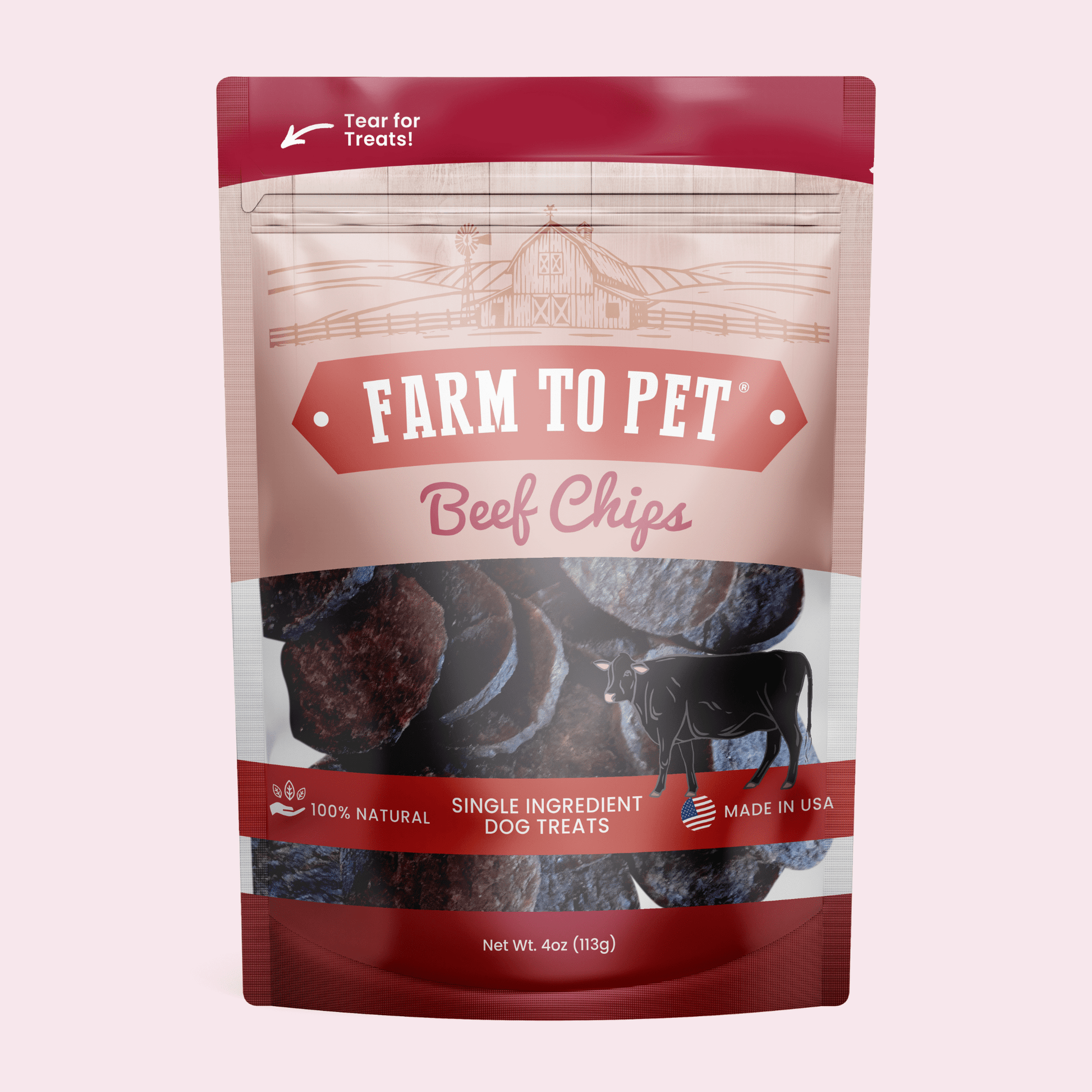 Beef Chips Dog Treats | Single-Ingredient Healthy Treats for Dogs Standard 4oz Chip Farm To Pet