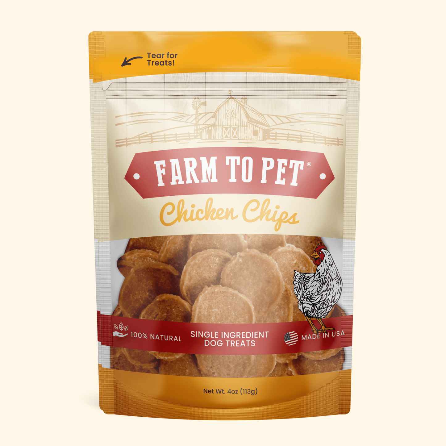 Chicken Chips for Dogs | All-Natural Single-Ingredient Dog Treats Standard 4oz Chip Farm To Pet