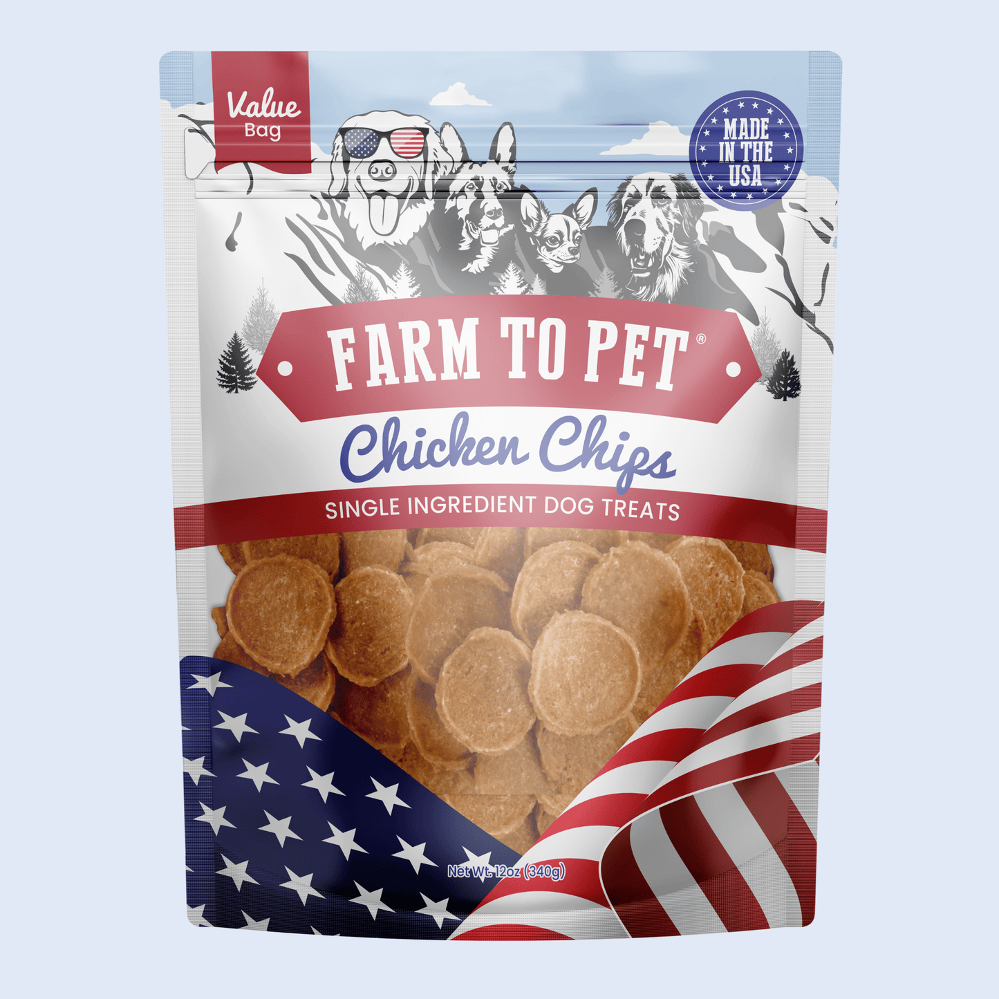 Americana Chicken Chips for Dogs | Celebrate with USA-made Dog Treats Value 12oz Chip Farm To Pet