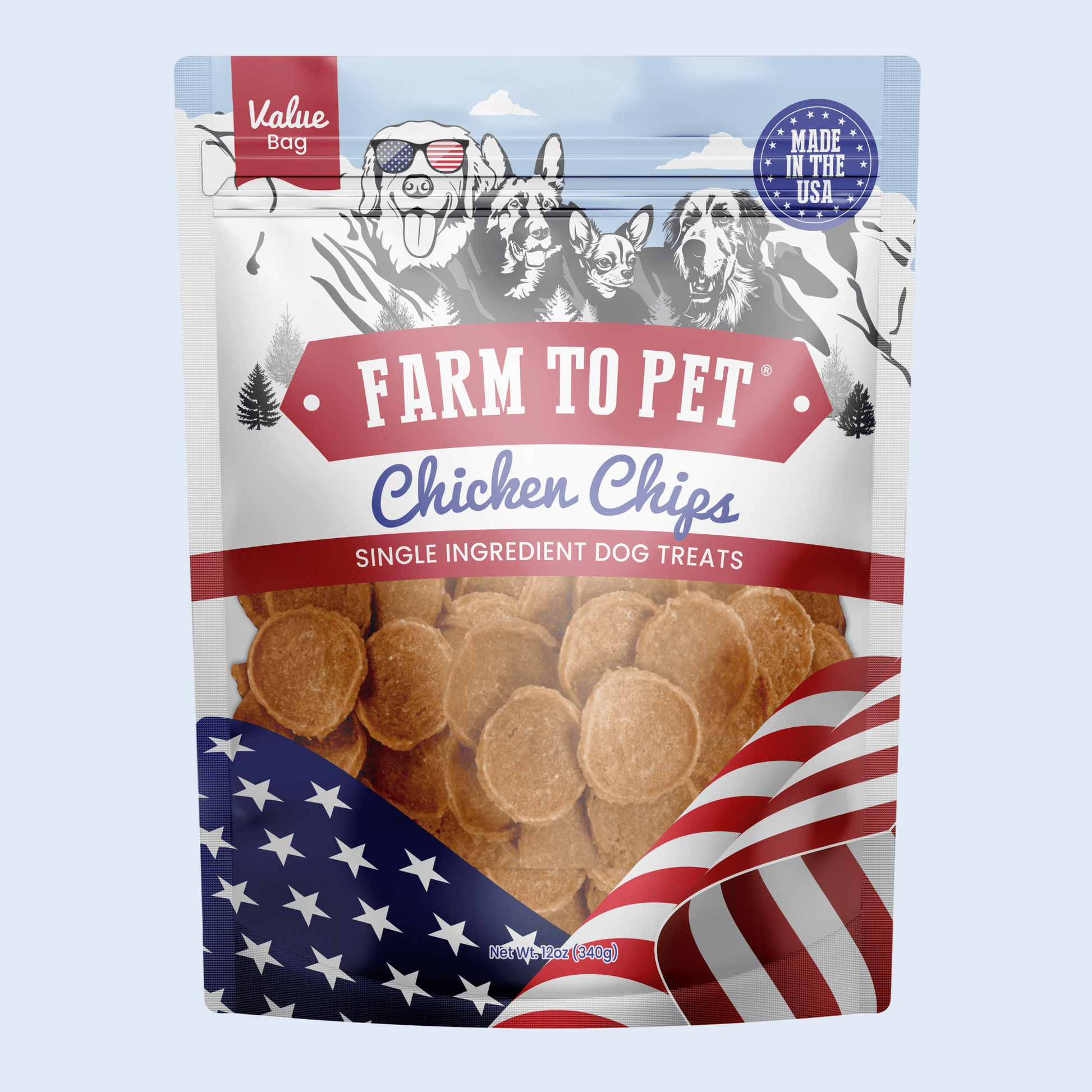 Americana Chicken Chips for Dogs | Celebrate with USA-made Dog Treats Value 12oz Chip Farm To Pet