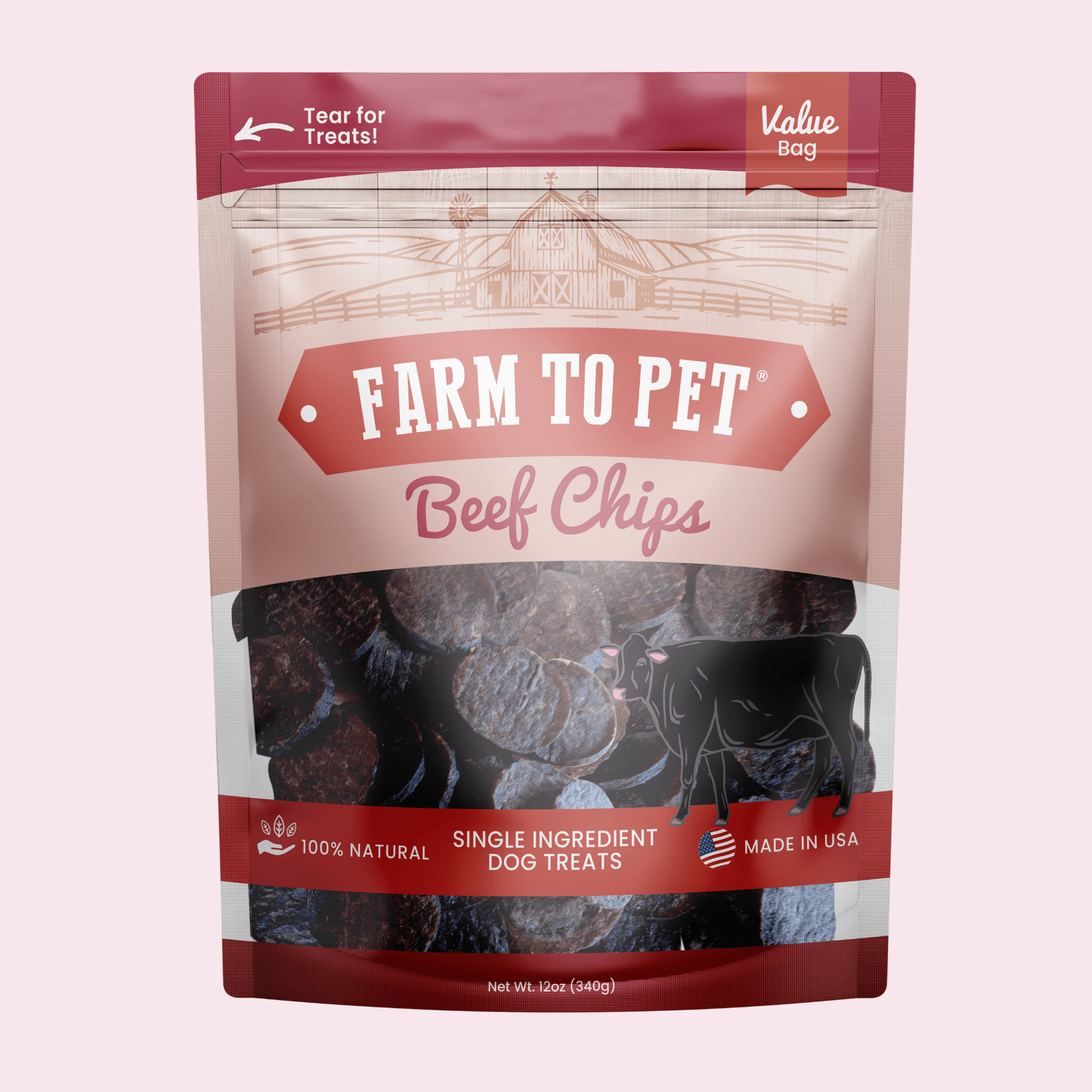 Beef Chips Dog Treats | Single-Ingredient Healthy Treats for Dogs Value 12oz Chip Farm To Pet