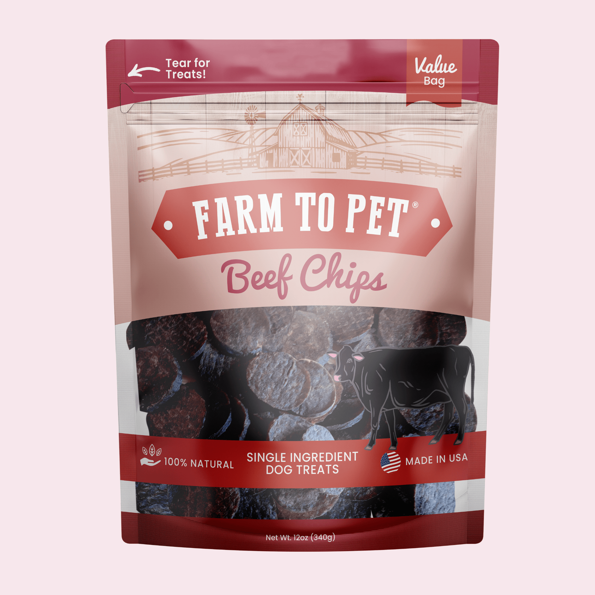 Beef Chips Dog Treats | Single-Ingredient Healthy Treats for Dogs Value 12oz Chip Farm To Pet