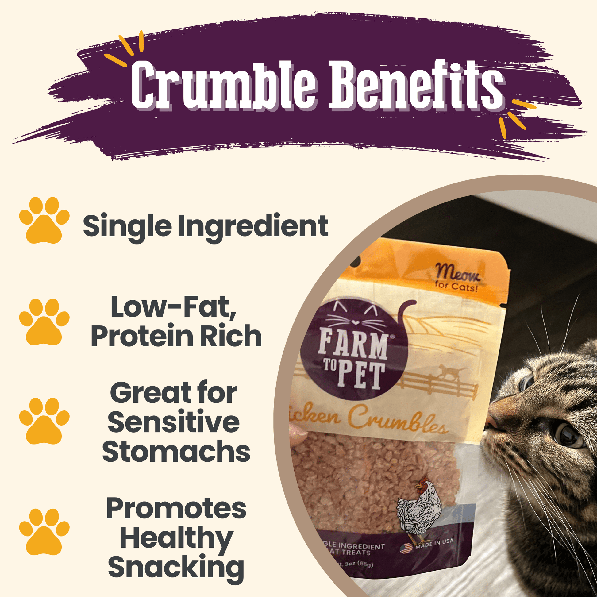 Chicken Crumbles Cat Treats | Single-Ingredient Treats for Cats Crumble Farm To Pet