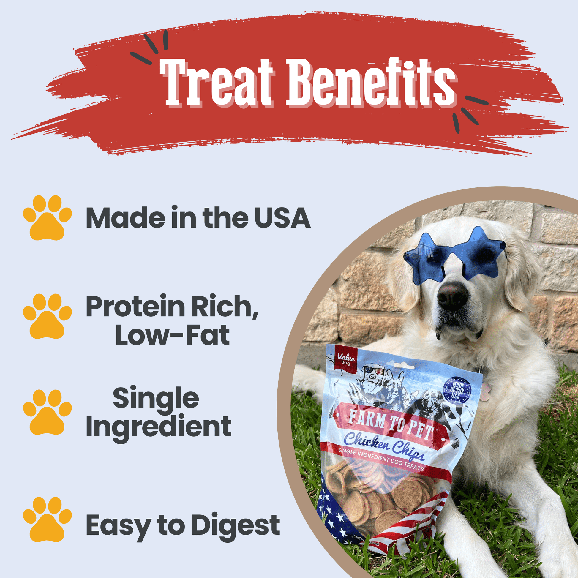 Americana Chicken Chips for Dogs | Celebrate with USA-made Dog Treats Chip Farm To Pet