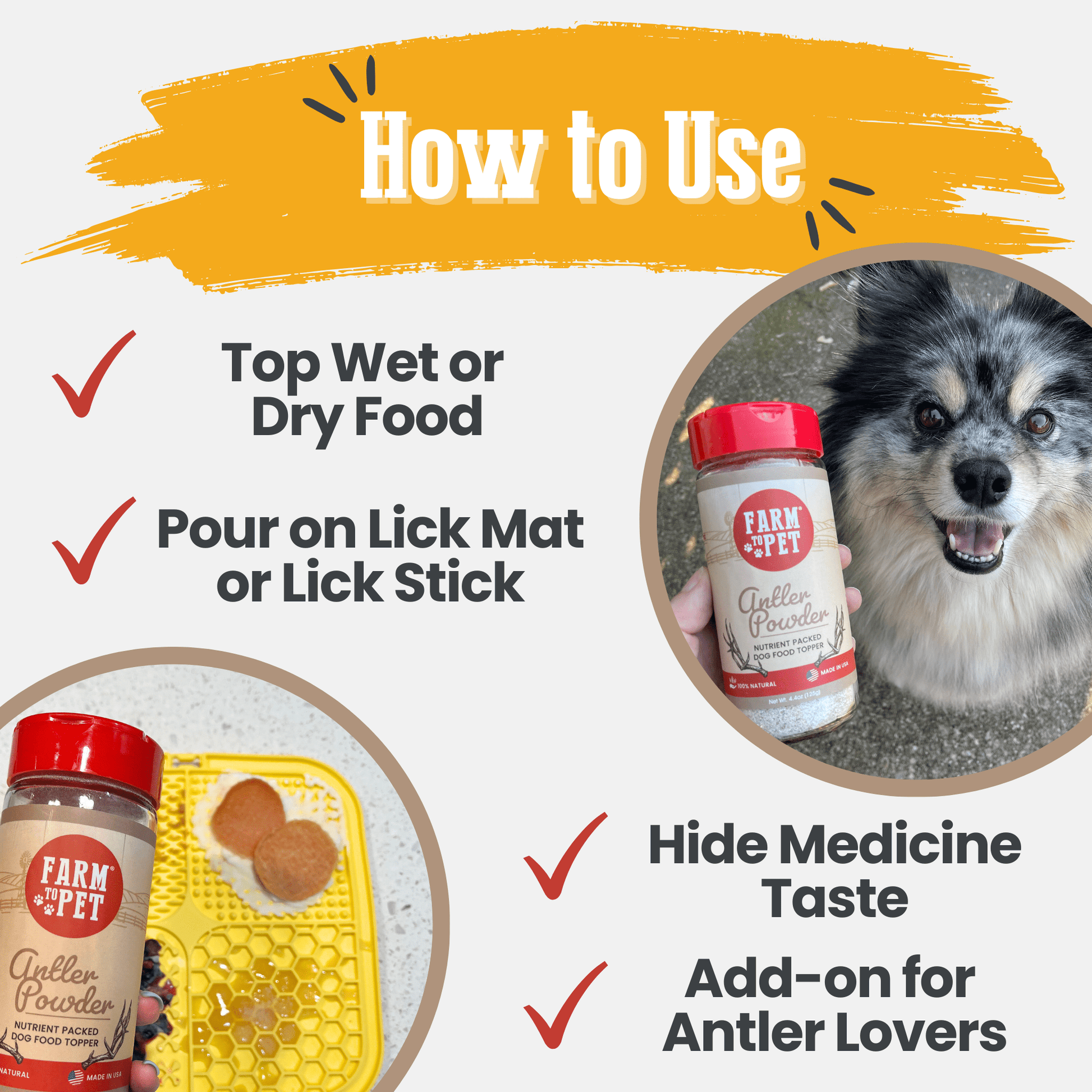 Treat Topper Antler Powder Dog Food Topper | Nutritional Supplement for Dogs and Cats Topper Farm To Pet