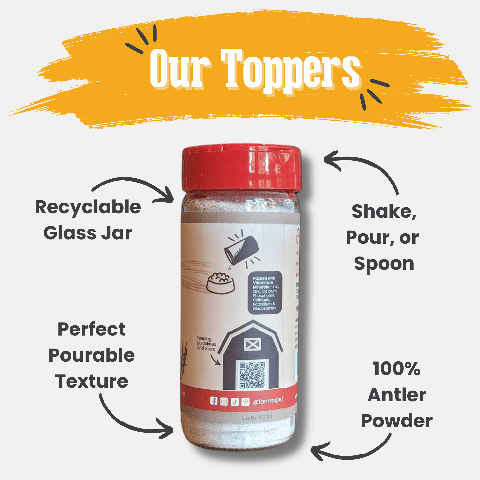 Treat Topper Antler Powder Dog Food Topper | Nutritional Supplement for Dogs and Cats Topper Farm To Pet