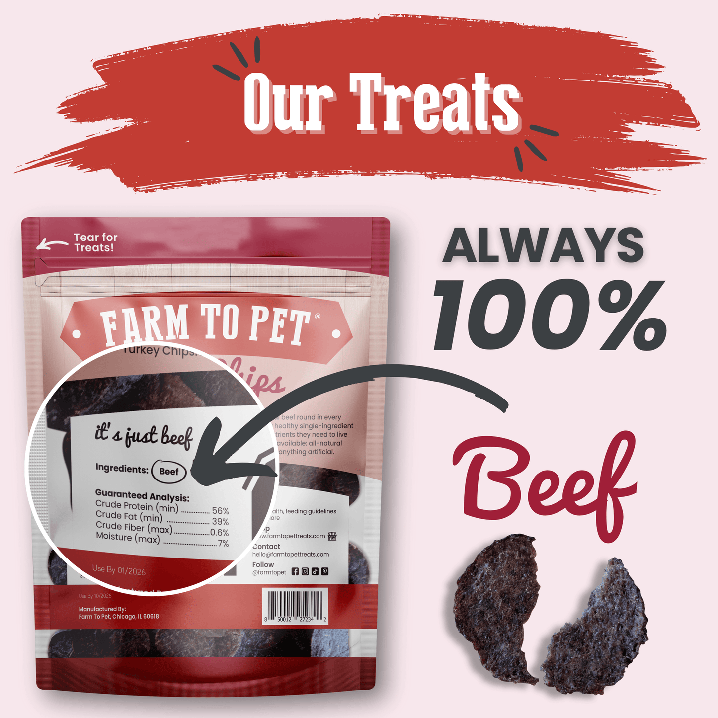 Beef Chips Dog Treats | Single-Ingredient Healthy Treats for Dogs Chip Farm To Pet