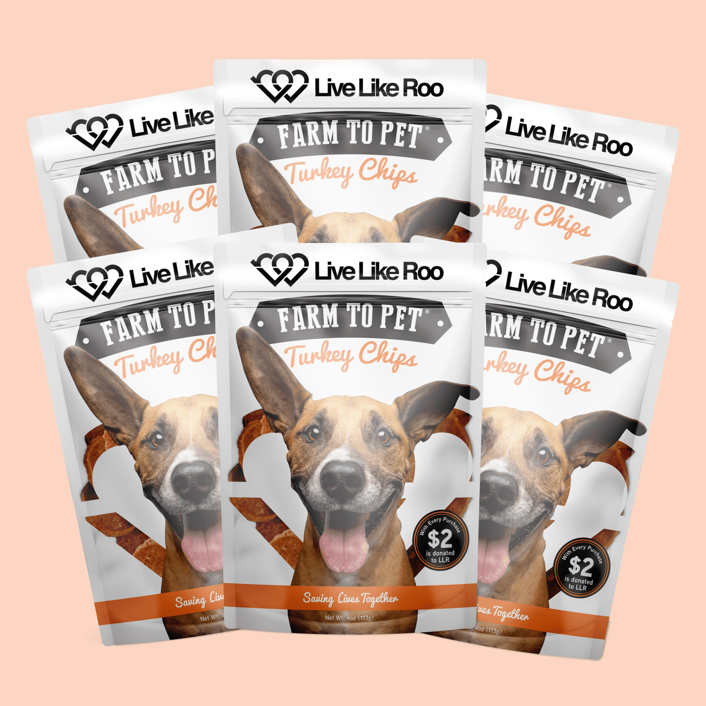 Live Like Roo Turkey Chips for Dogs | Dog Treats That Give Back Six Pack ($15 Donation!) Chip Farm To Pet