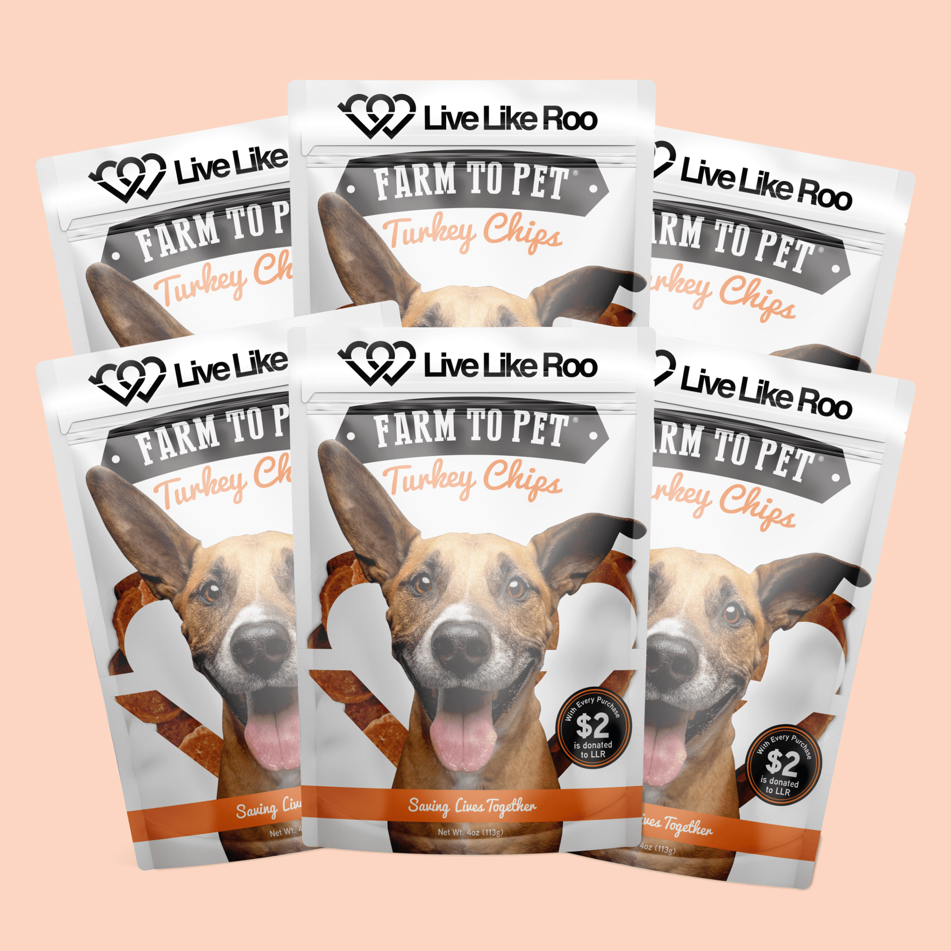 Live Like Roo Turkey Chips for Dogs | Dog Treats That Give Back Six Pack ($15 Donation!) Chip Farm To Pet