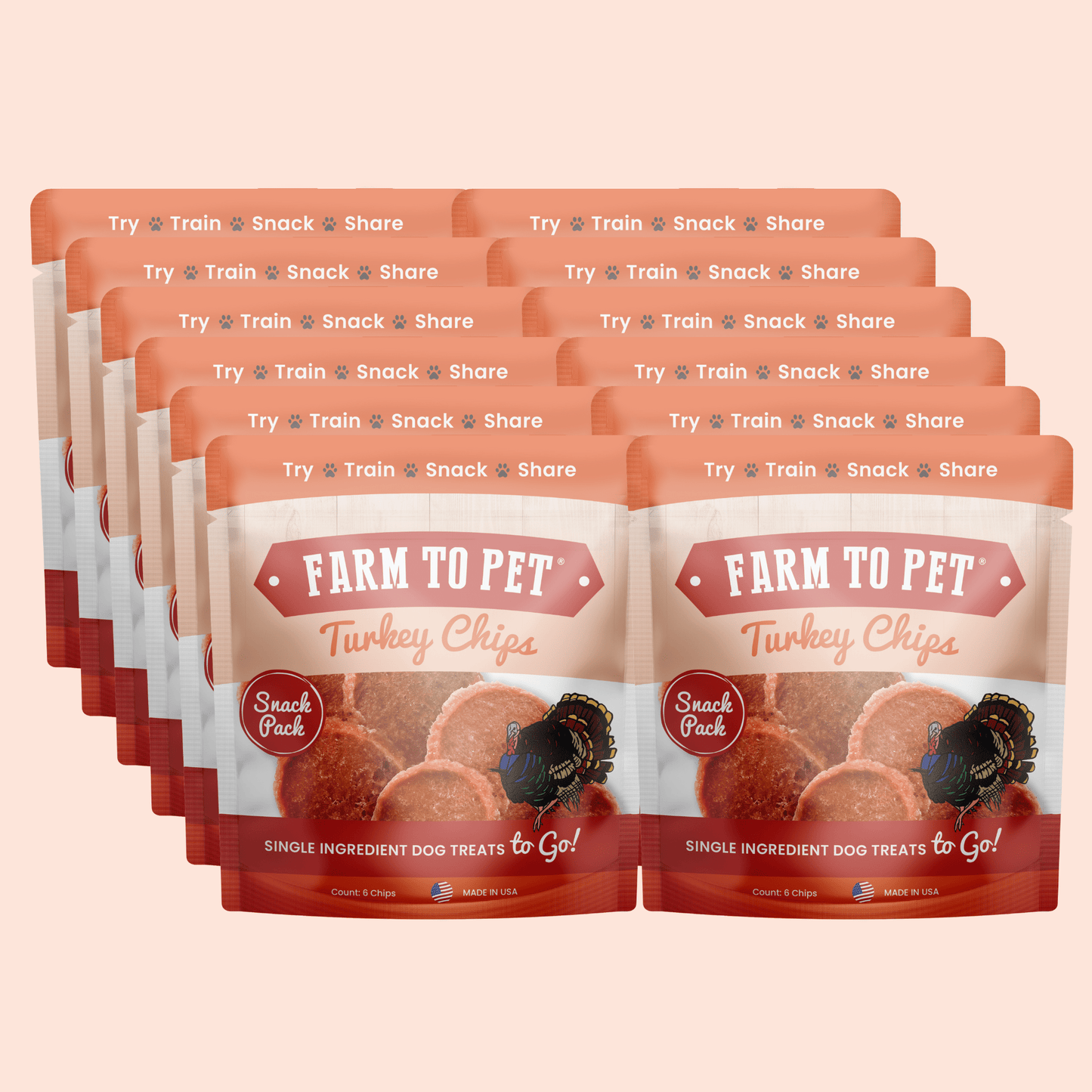 Turkey Chips Snack Pack Bundles | Low Allergen Treats for Training 12 Pack Snack Pack Farm To Pet