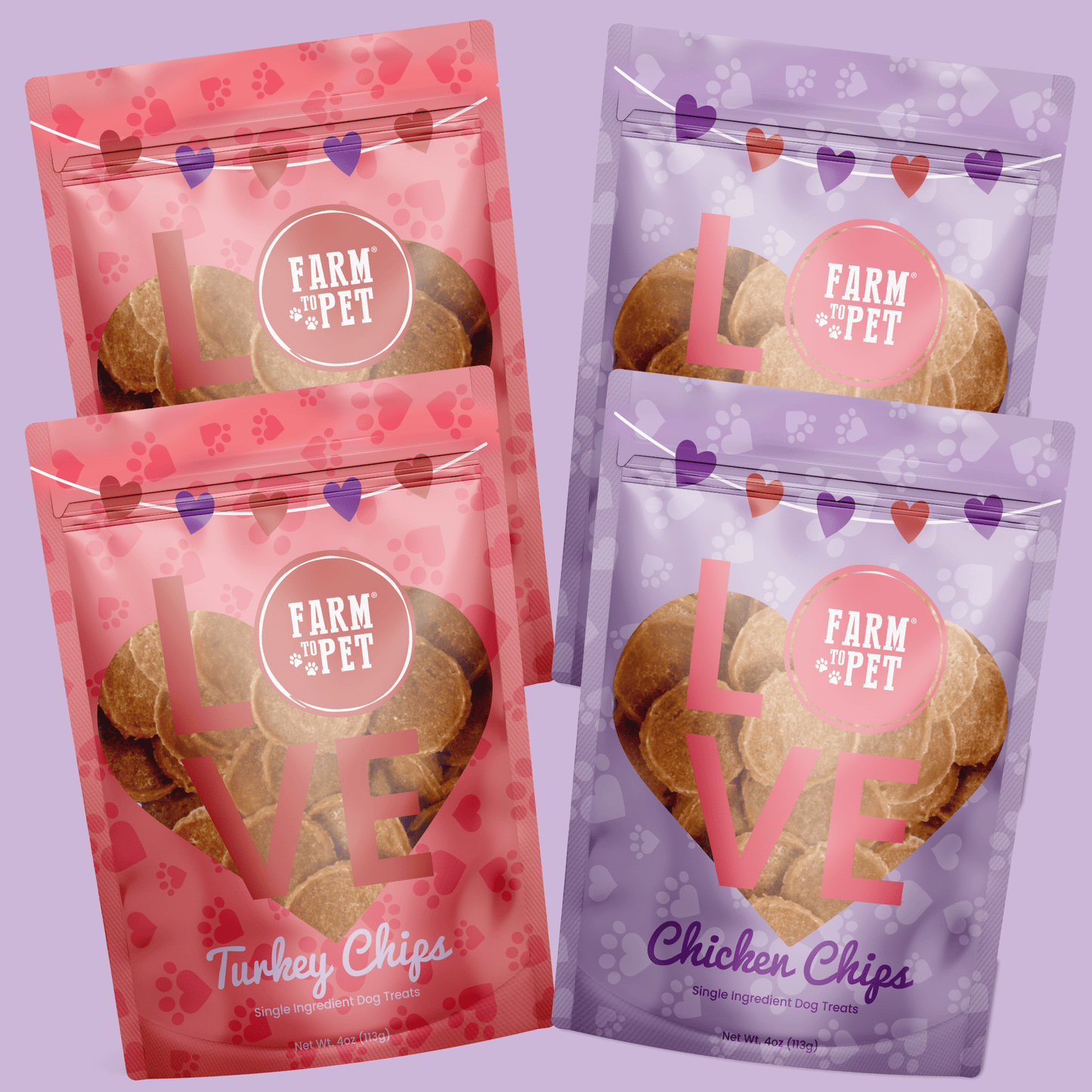 Puppy Love Dog Treat Duo | Poultry Chip Variety Pack Chicken & Turkey Value 4-Pack Chip Farm To Pet