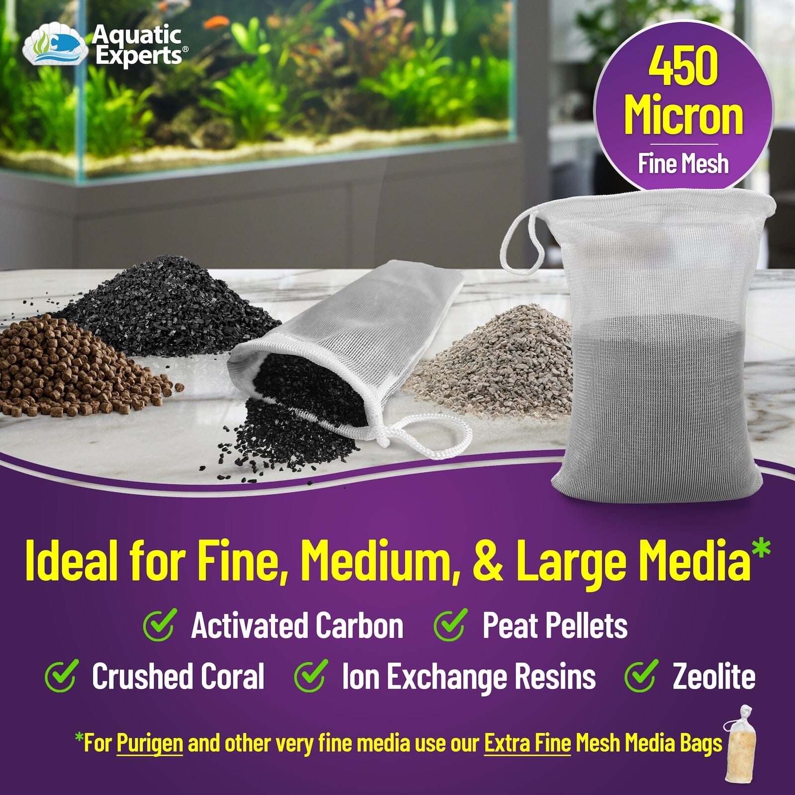 Aquatic Experts Aquarium Mesh Bag - Fine Mesh Media Bags - Perfect for Efficient Aquarium Filtration Aquatic Experts