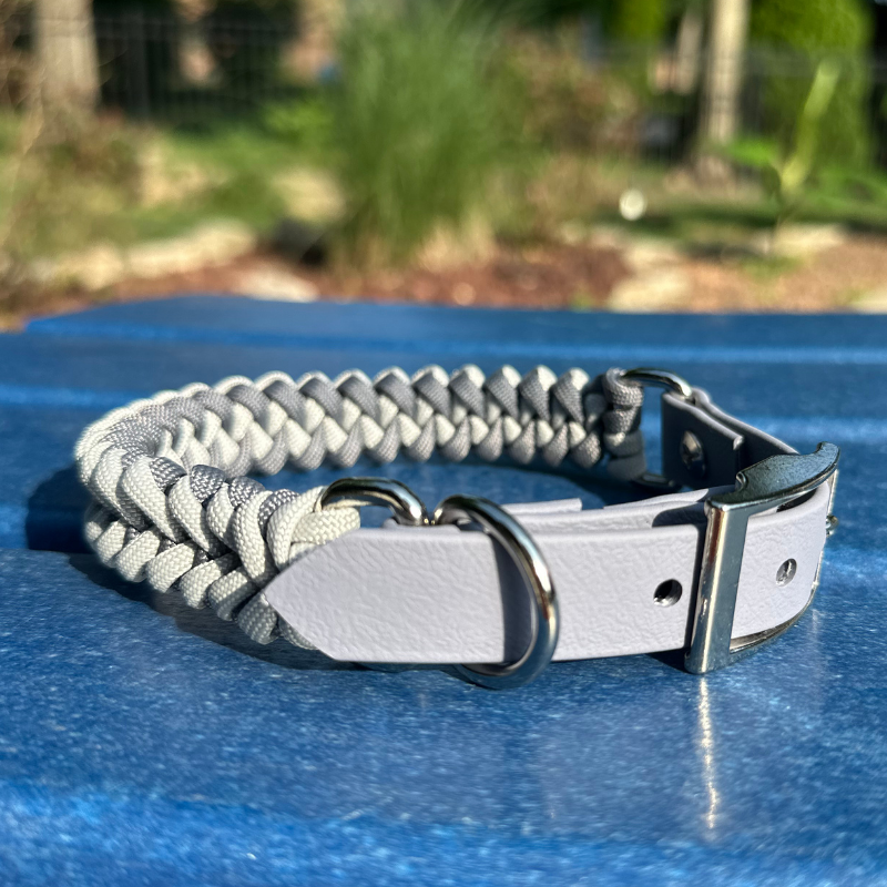 Fishtail Hand Braided Dog Collar in Graphite & Smoke Handmade Braided Collars Pawsh Pup Co.