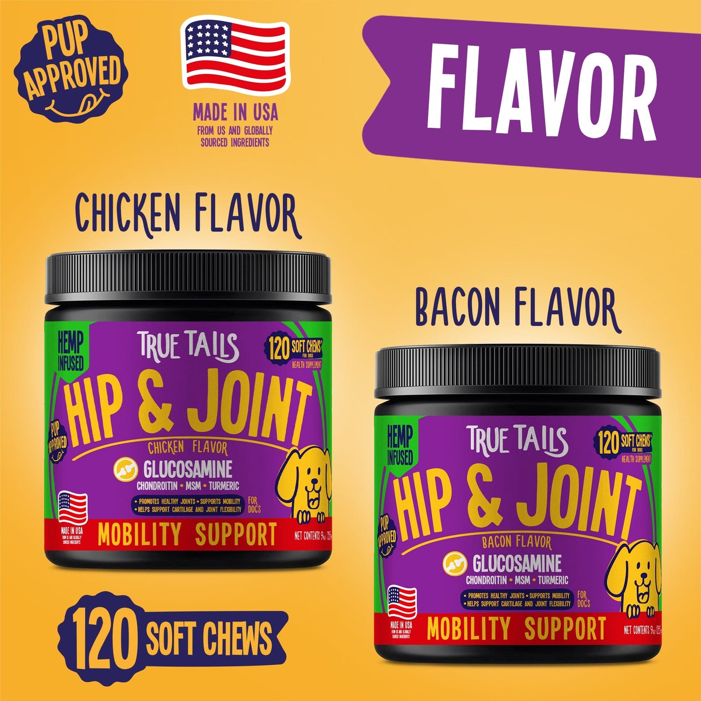 Hip & Joint With Hemp For Dogs 9oz Jar (120 count) Dog Soft Chews Dogline