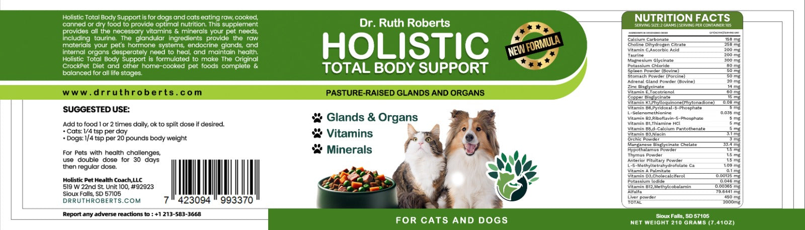 Holistic Total Body Support — Daily Multivitamin & Pasture-Raised Glandular Blend for Dogs & Cats Vitamins & Supplements Dr. Ruth Roberts