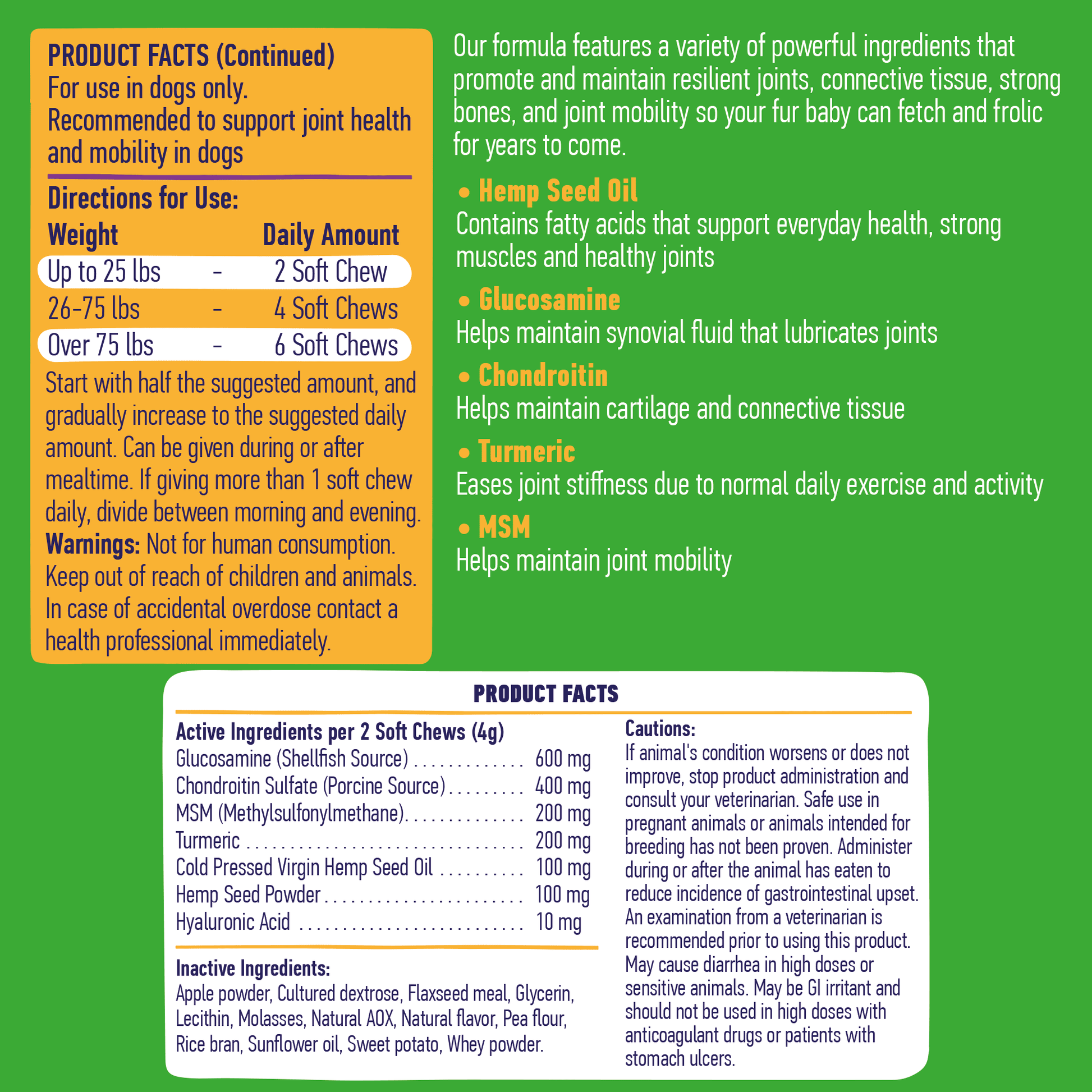 Hip & Joint With Hemp For Dogs 9oz Jar (120 count) Dog Soft Chews Dogline
