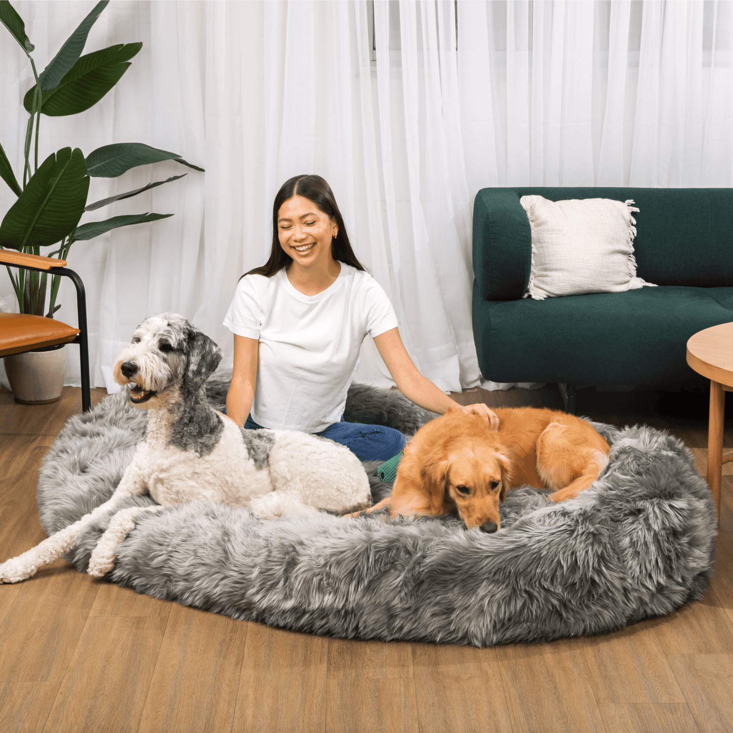PupCloud™ Human-Size Faux Fur Memory Foam Dog Bed - Charcoal Grey Paw