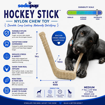 Hockey Stick Nylon Dog Chew Toy - Ultra-Durable for Aggressive Chewers USA Nylon Dog Toys SodaPup/True Dogs, LLC