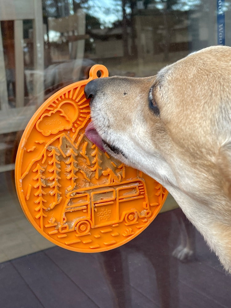 Camp eMat - Enrichment Lick Mat For Dogs and Cats - with Suction Cups | Retro Van Design | USA Made EMAT SodaPup/True Dogs, LLC