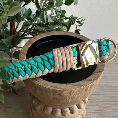 Infinity Braid in Teal & Light Tan - Handmade Dog Collar Infinity Handmade Braided Collars Pawsh Pup Co.