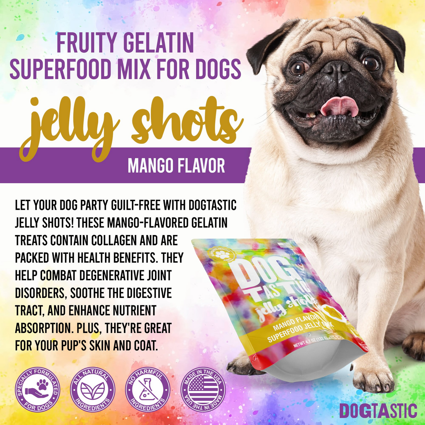Dogtastic Jelly Shots Gelatin Mix for Dogs - Mango Flavor Dog Treats Dogtastic