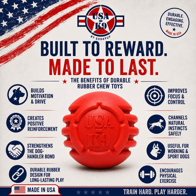 USA-K9 Stars and Stripes Rubber Dog Toy | K9 Handler Reward Toy | Red | USA Made Rubber Dog Toys SodaPup/True Dogs, LLC