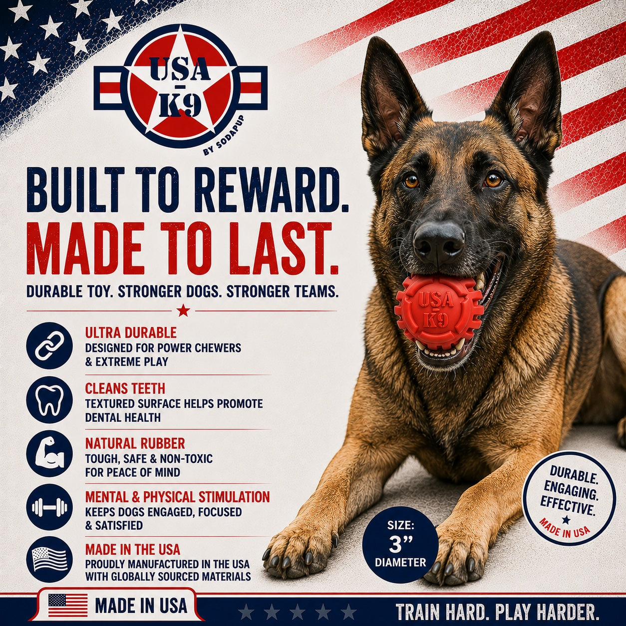USA-K9 Stars and Stripes Rubber Dog Toy | K9 Handler Reward Toy | Red | USA Made Rubber Dog Toys SodaPup/True Dogs, LLC