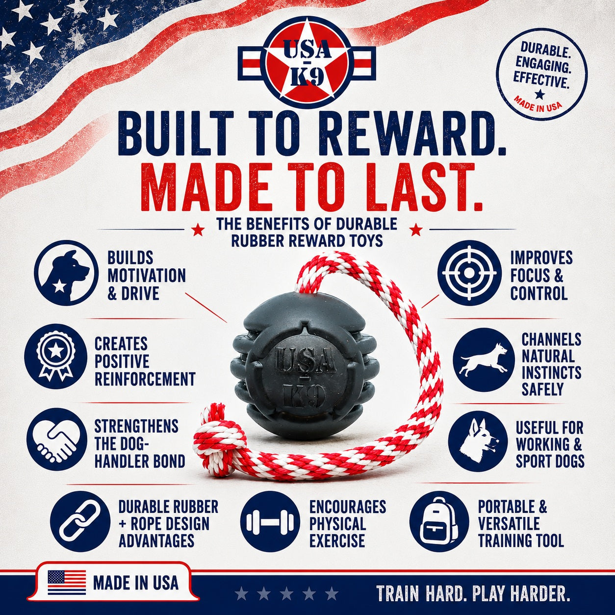 USA-K9 Magnum Stars and Stripes Rubber Dog Toy | K9 Handler Reward Toy | USA Made Rubber Dog Toys SodaPup/True Dogs, LLC
