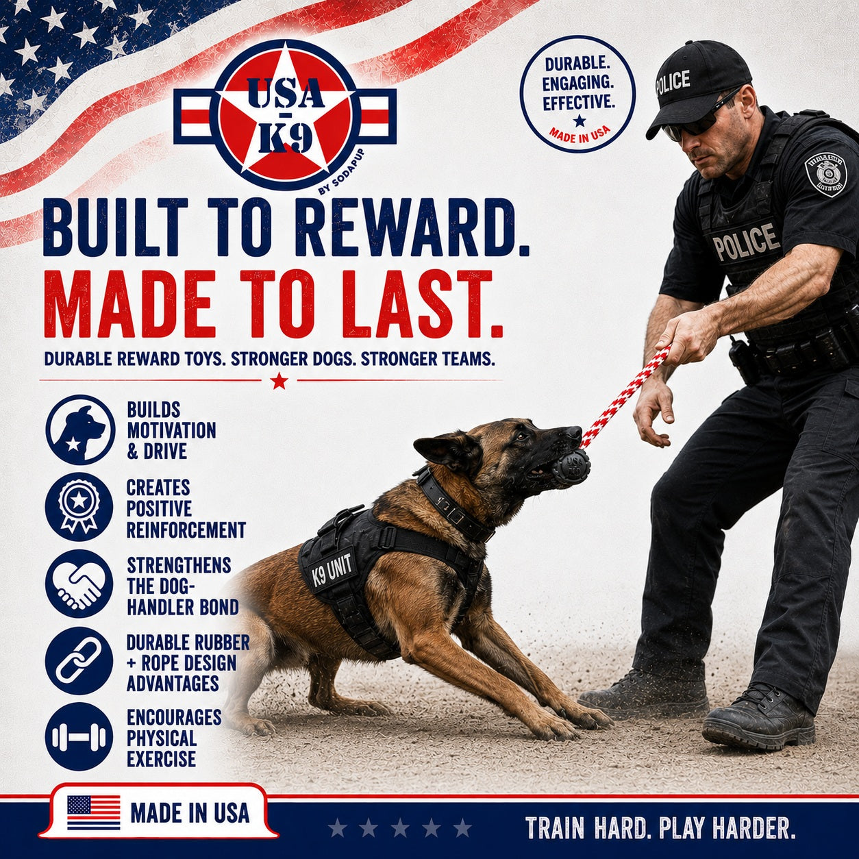USA-K9 Magnum Stars and Stripes Rubber Dog Toy | K9 Handler Reward Toy | USA Made Rubber Dog Toys SodaPup/True Dogs, LLC