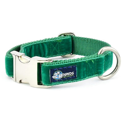 Kelly Green Velvet Essential Dog Collar 1 inch wide 2 Hounds Design