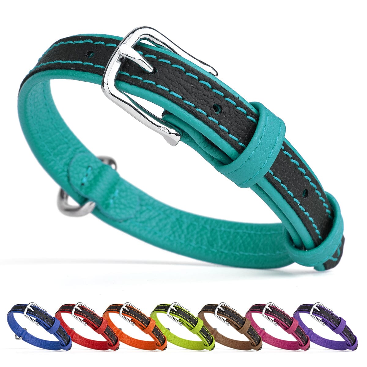 Soft Leather Dual-Color Flat Dog Collar Dog Collars Dogline