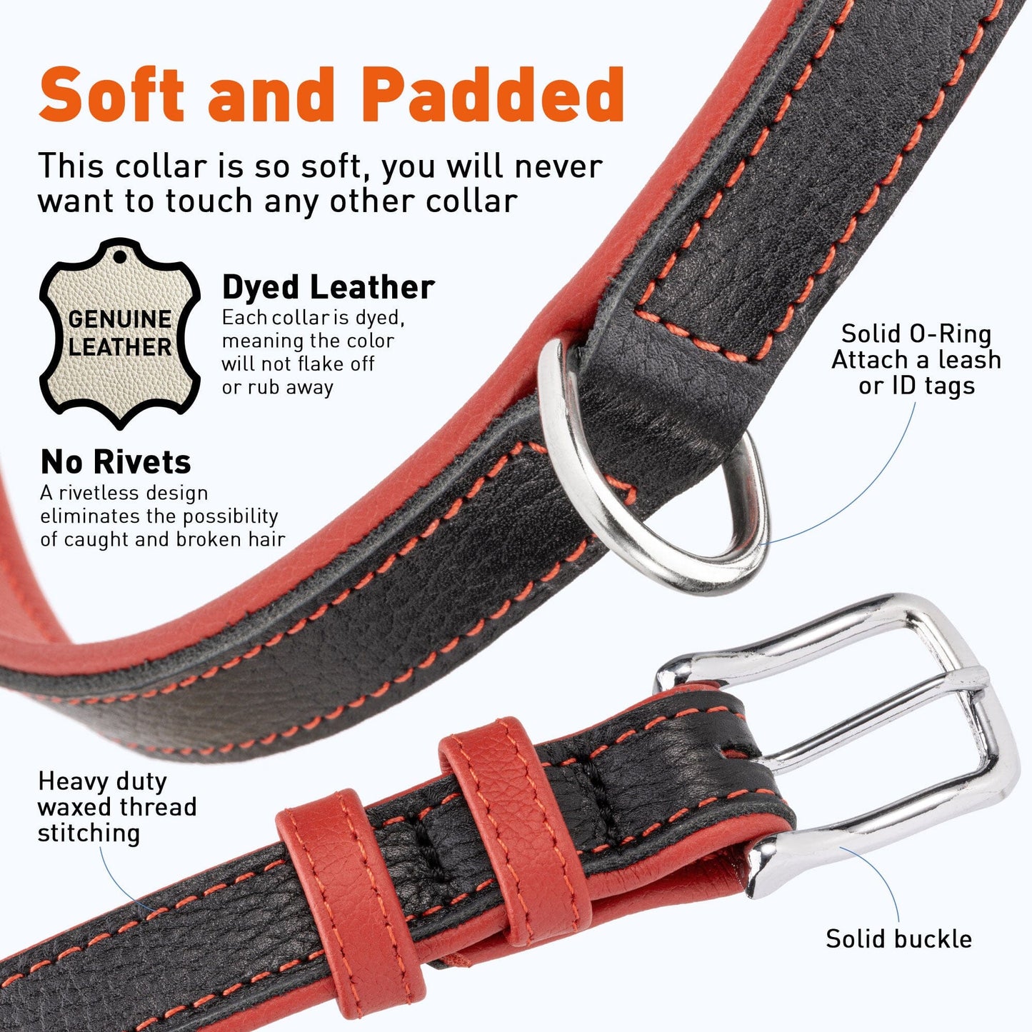 Soft Leather Dual-Color Flat Dog Collar Dog Collars Dogline