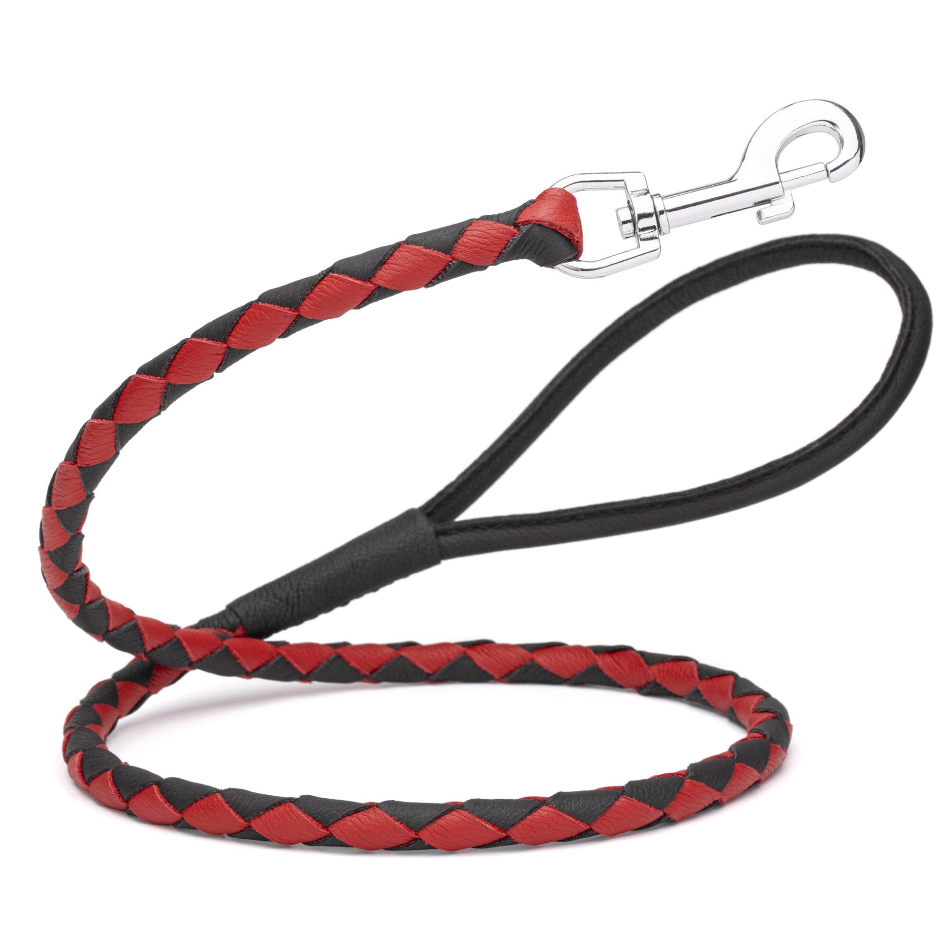 Soft Leather Dual-Color Braided Round Lead Black Red 3 8" Dog Leashes Dogline