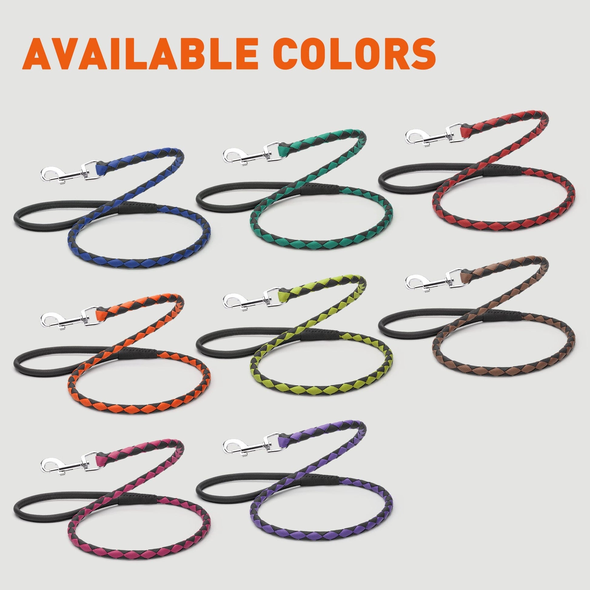 Soft Leather Dual-Color Braided Round Lead Dog Leashes Dogline