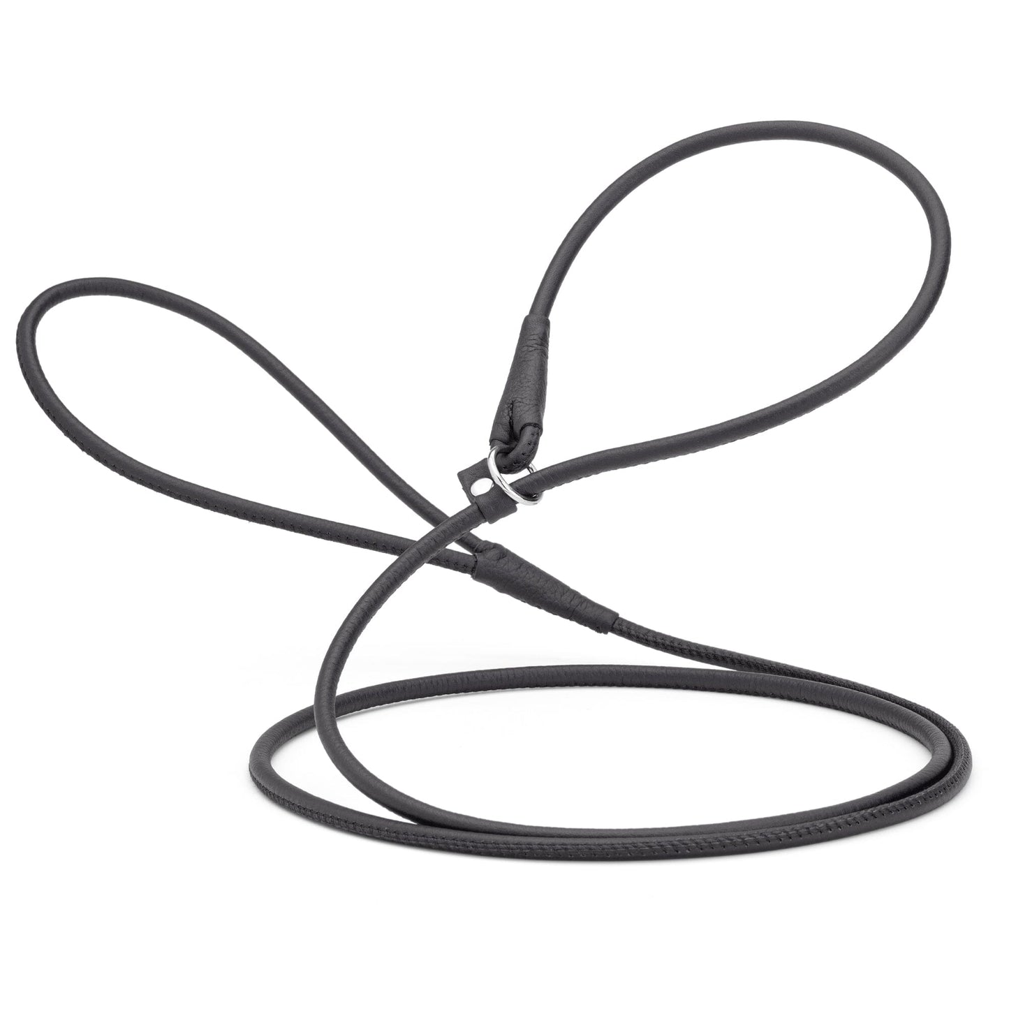 Soft Leather Round Slip Lead for Dogs Black 1 4" Dog Leashes Dogline
