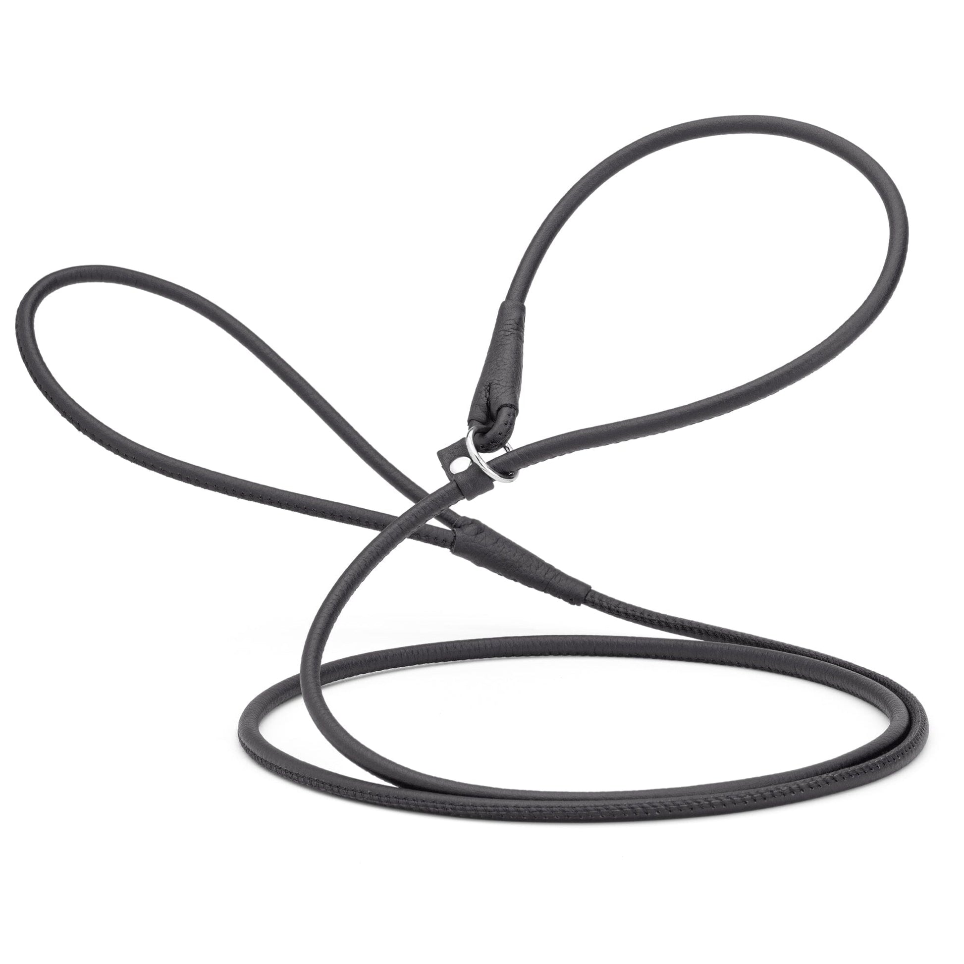 Soft Leather Round Slip Lead for Dogs Black 1 4" Dog Leashes Dogline