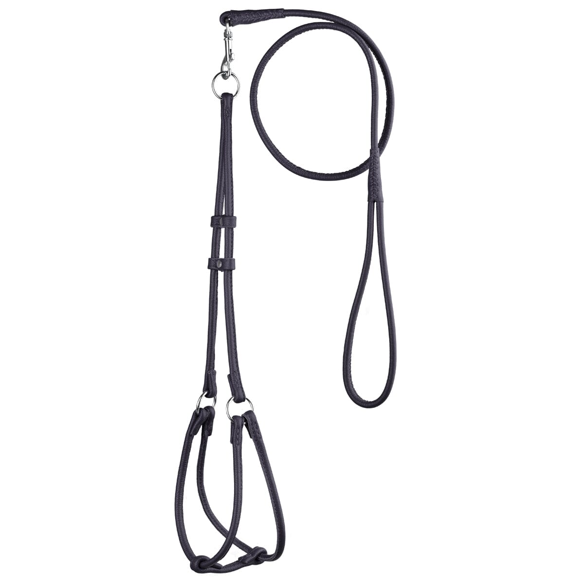 Soft Leather Round Step-In Dog Harness + Round Dog Lead Black 1 4" Dog Harnesses Dogline