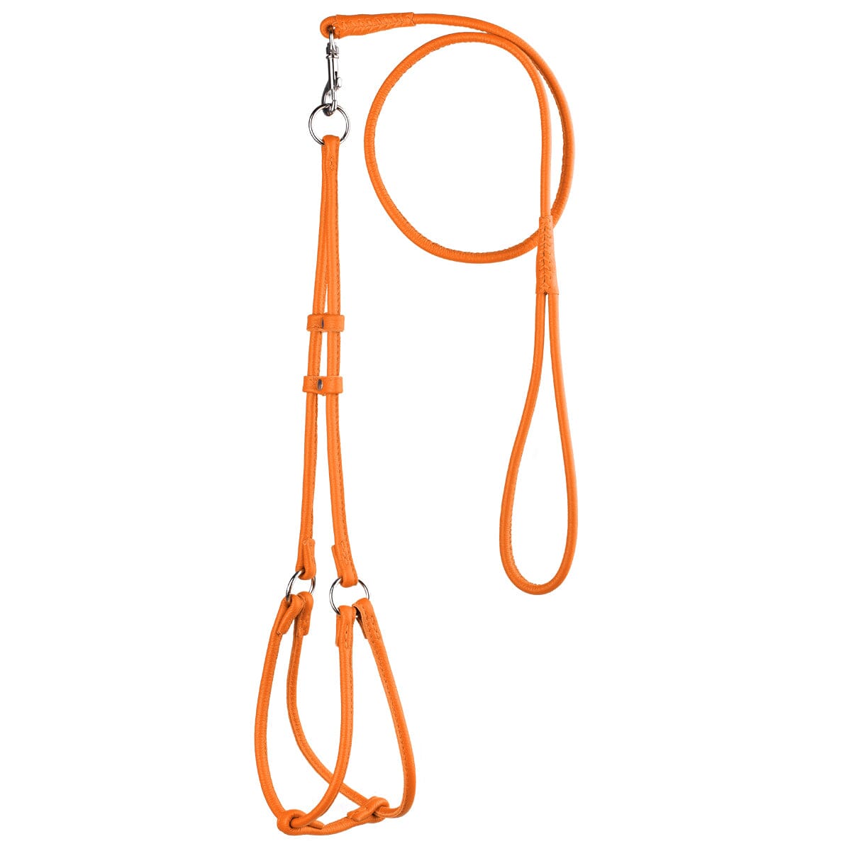 Soft Leather Round Step-In Dog Harness + Round Dog Lead Orange 1 4" Dog Harnesses Dogline