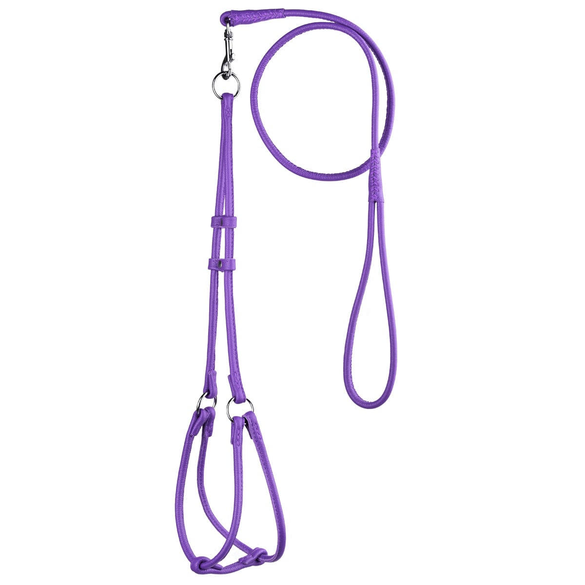 Soft Leather Round Step-In Dog Harness + Round Dog Lead Purple 1 4" Dog Harnesses Dogline