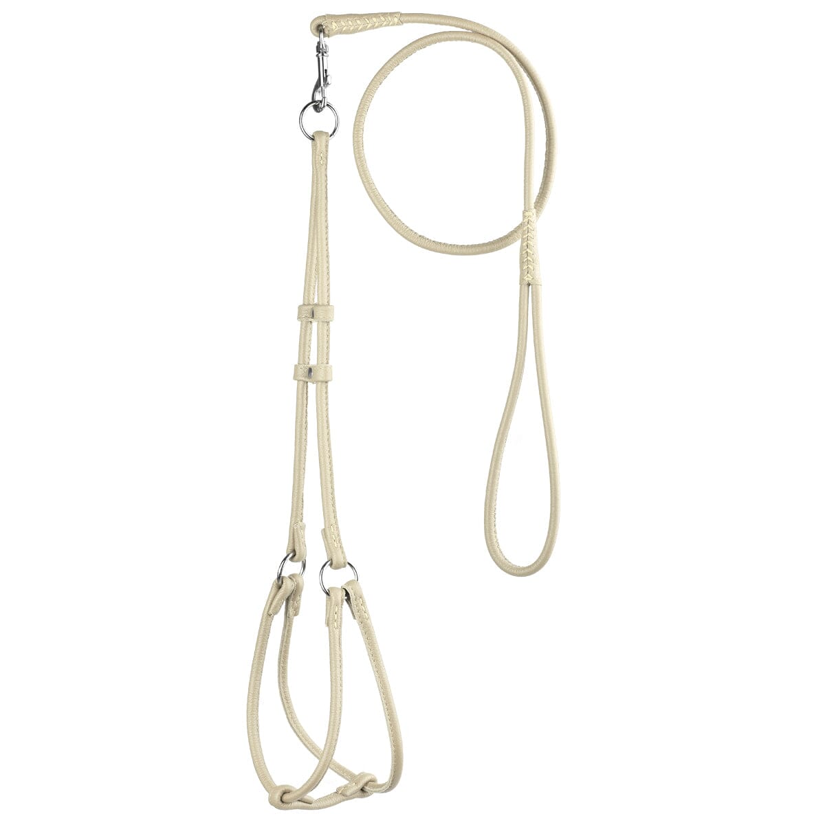 Soft Leather Round Step-In Dog Harness + Round Dog Lead Beige 1 4" Dog Harnesses Dogline