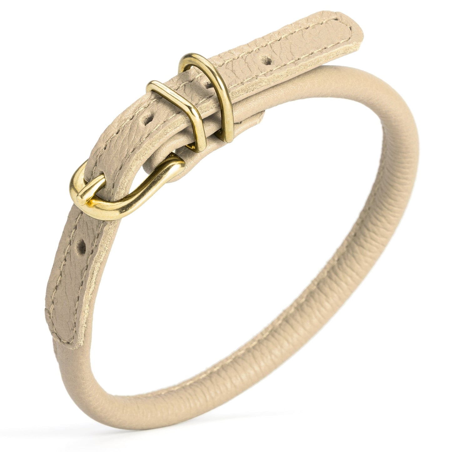 Soft Rolled Leather Dog Collar with Brass Hardware Beige 1 3" Dog Collars Dogline