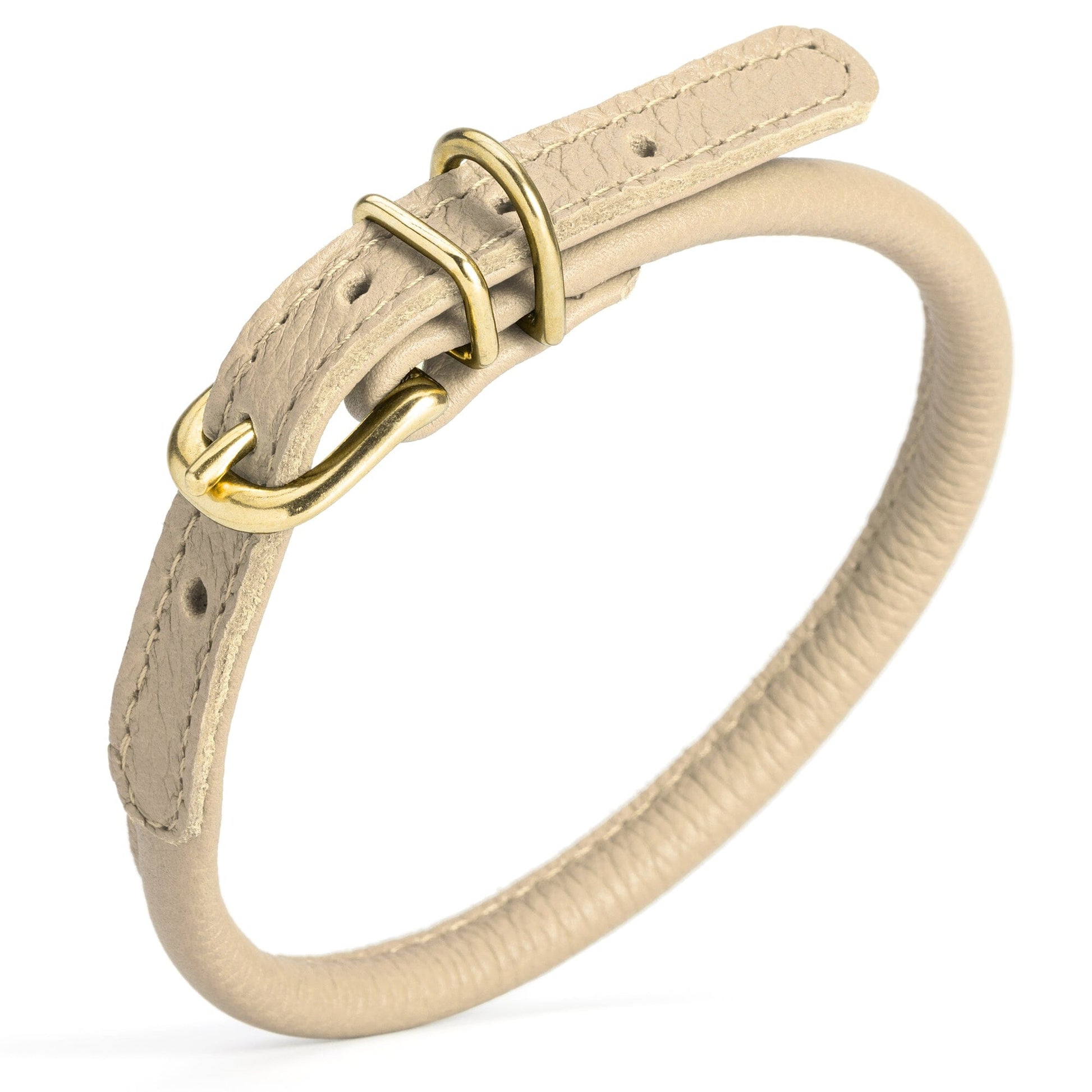 Soft Rolled Leather Dog Collar with Brass Hardware Beige 1 3" Dog Collars Dogline