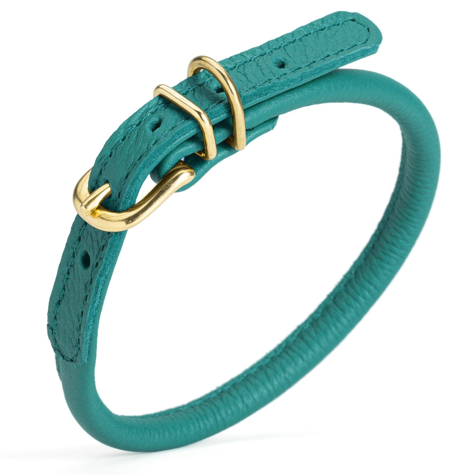 Soft Rolled Leather Dog Collar with Brass Hardware Teal 1 3" Dog Collars Dogline