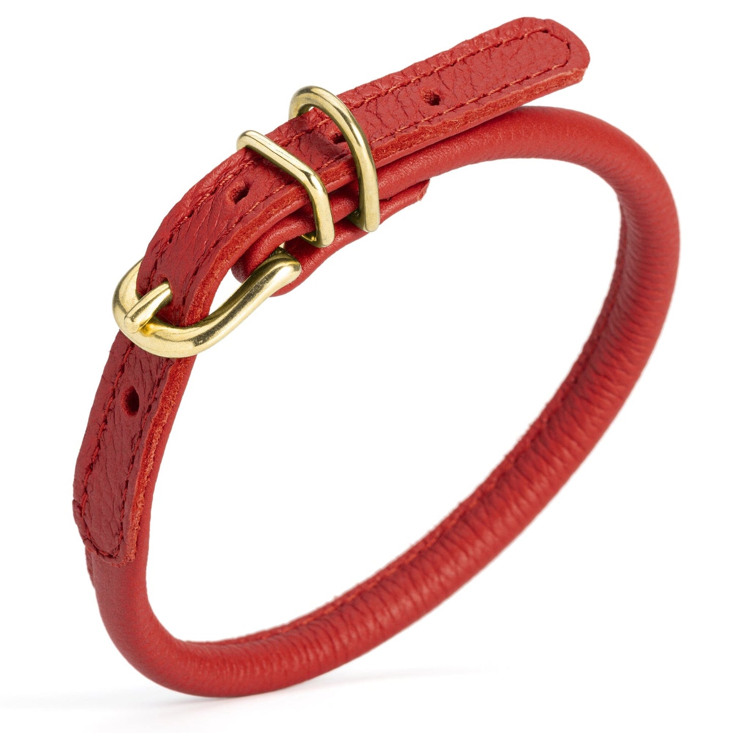 Soft Rolled Leather Dog Collar with Brass Hardware Red 1 3" Dog Collars Dogline