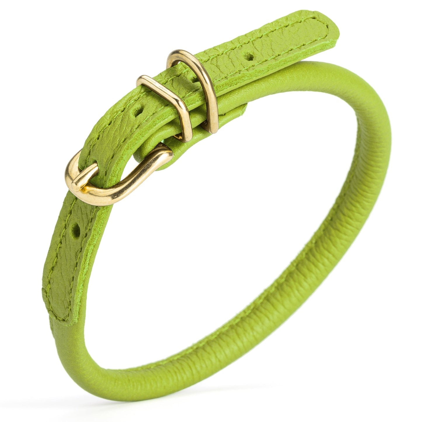 Soft Rolled Leather Dog Collar with Brass Hardware Lime Green 1 3" Dog Collars Dogline