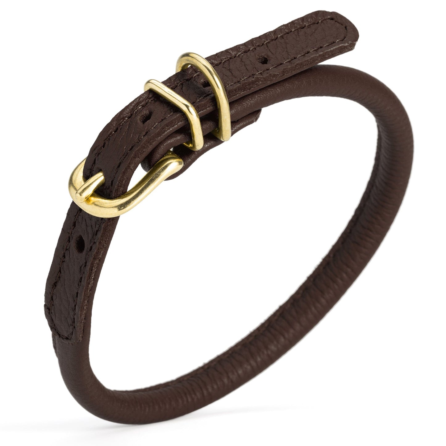 Soft Rolled Leather Dog Collar with Brass Hardware Dark Brown 1 3" Dog Collars Dogline