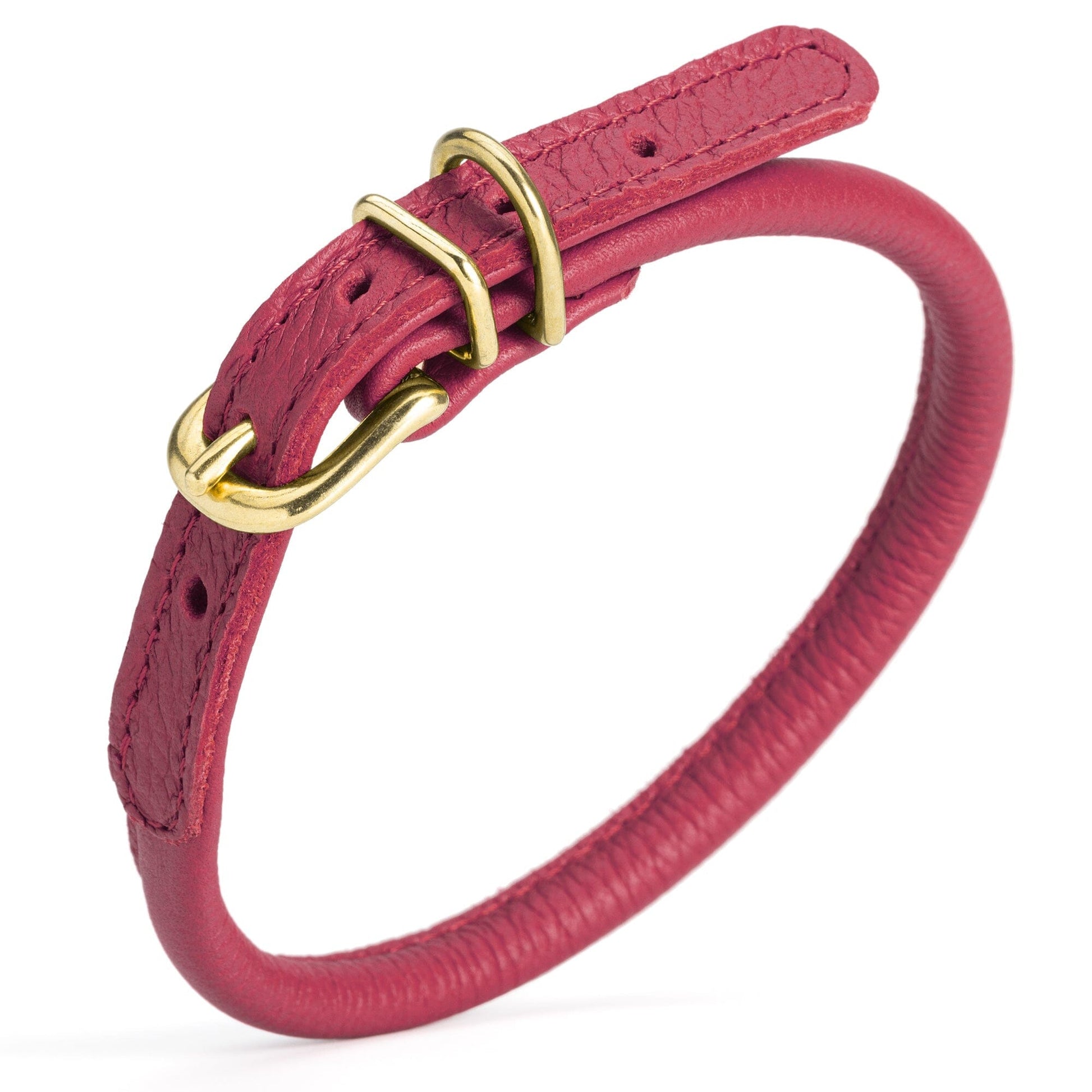 Soft Rolled Leather Dog Collar with Brass Hardware Pink 1 3" Dog Collars Dogline