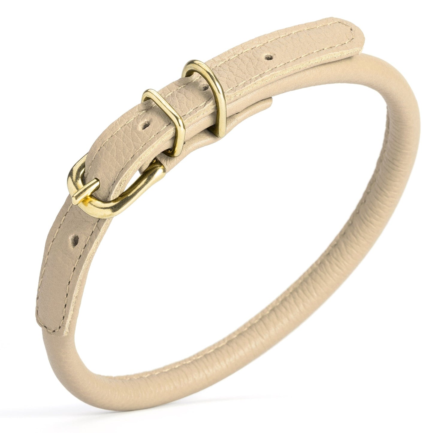 Soft Rolled Leather Dog Collar with Brass Hardware Beige 16-19" 3 8" Dog Collars Dogline